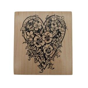 Vintage 1995 PSX Rubber Stamp K-1359 Pansy Heart Floral Victorian Love Crafting